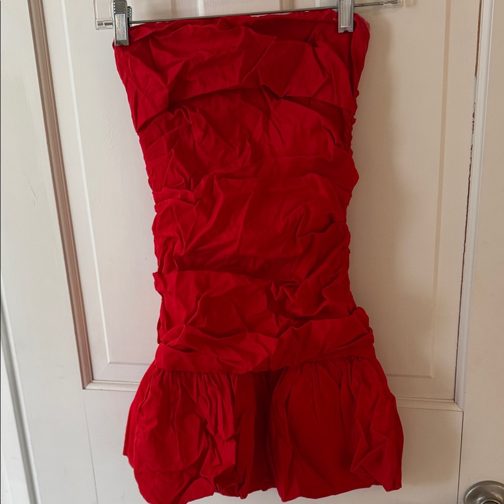 Hello Molly Red Strapless Ruched Mini Dress